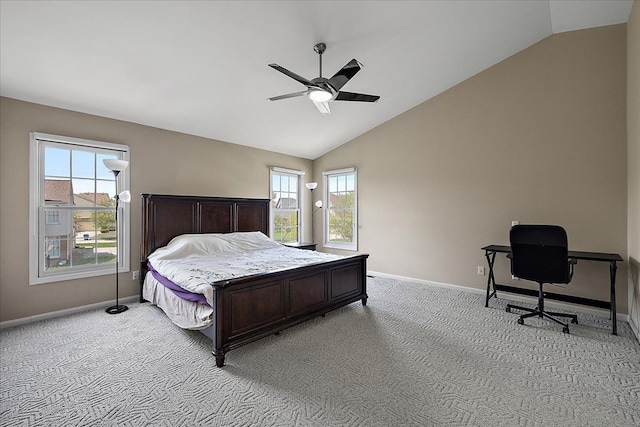 1708 Tremont Rd, Canton, MI 48188 - bedroom with lofted ceiling, baseboards, light carpet, a desk, and a ceiling fan