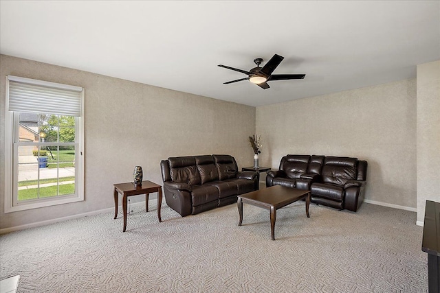 1708 Tremont Rd, Canton, MI 48188 - living room featuring carpet, ceiling fan, and baseboards