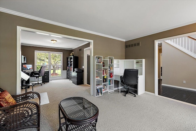 1708 Tremont Rd, Canton, MI 48188 - home office featuring carpet, ornamental molding, and baseboards