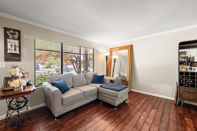 15672 Robert Dr, Macomb, MI 48044 - living room with crown molding, dark wood-type flooring, and baseboards
