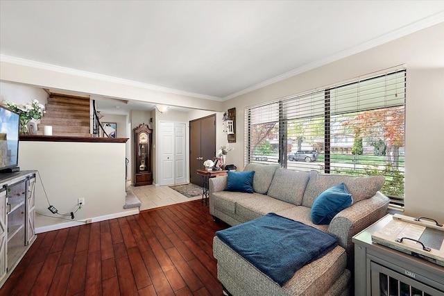 15672 Robert Dr, Macomb, MI 48044 - living room with ornamental molding, plenty of natural light, hardwood / wood-style flooring, and baseboards