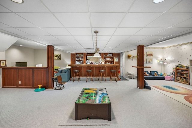 47352 Dove Ct, Shelby Twp, MI 48315 - rec room featuring a bar, carpet, and a paneled ceiling