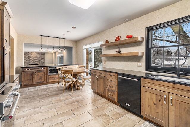 4819 Thorntree Dr, West Bloomfield, MI 48322 - kitchen featuring black dishwasher, a sink, dark countertops, and healthy amount of natural light