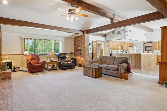 7317 Bircklan Dr, Canton, MI 48187 - living room featuring a baseboard heating unit, a ceiling fan, and light colored carpet