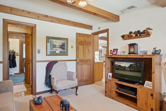 7317 Bircklan Dr, Canton, MI 48187 - living area featuring carpet floors, beamed ceiling, and baseboard heating