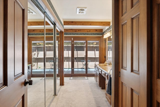 7317 Bircklan Dr, Canton, MI 48187 - interior space with healthy amount of natural light, french doors, beam ceiling, and a sink