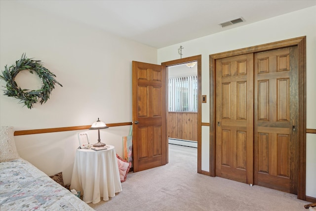 7317 Bircklan Dr, Canton, MI 48187 - bedroom featuring baseboard heating, light colored carpet, and baseboards