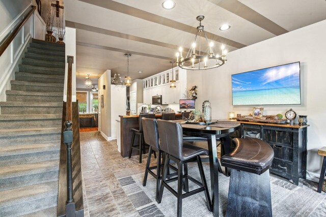 141 Paton Way, Romeo, MI 48065 - dining space with a chandelier, stairs, recessed lighting, and baseboards