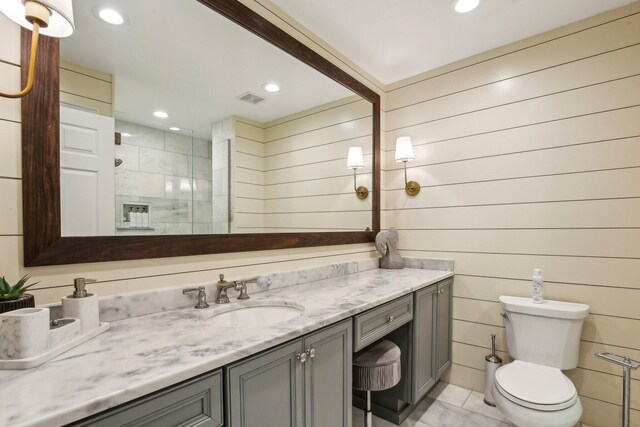141 Paton Way, Romeo, MI 48065 - full bathroom with vanity, tiled shower, toilet, recessed lighting, and tile patterned flooring