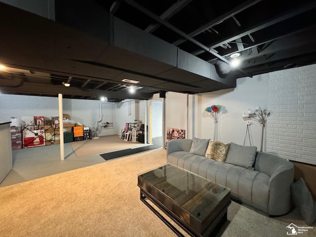 finished basement with carpet floors