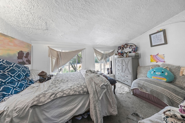 4201 Chicago Rd, Warren, MI 48092 - bedroom with a textured ceiling, vaulted ceiling, carpet, and access to outside