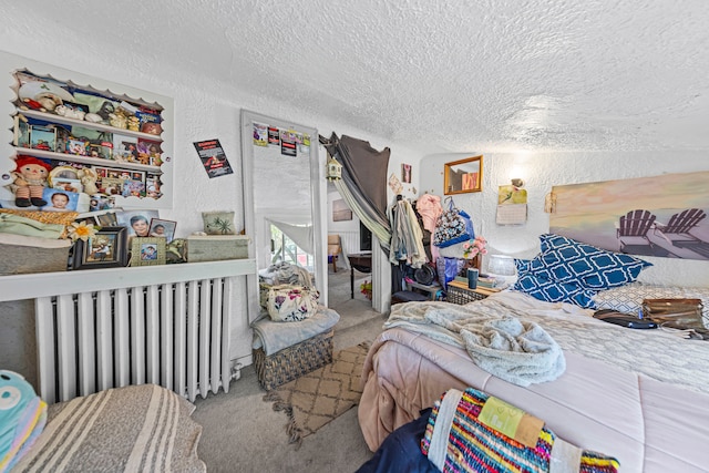 4201 Chicago Rd, Warren, MI 48092 - carpeted bedroom featuring a textured wall, radiator heating unit, and a textured ceiling