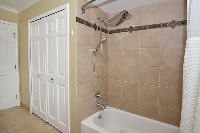 18516 Ranier Dr, Macomb, MI 48042 - full bathroom with shower / tub combo, crown molding, tile patterned flooring, and a closet