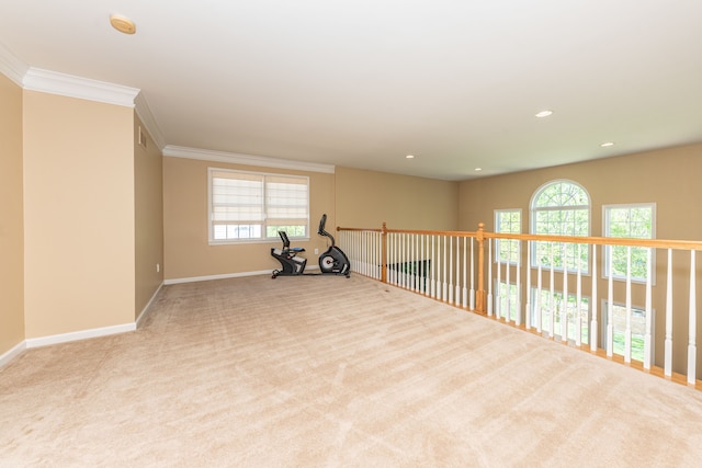 1090 Shetland Dr, South Lyon, MI 48178 - spare room with healthy amount of natural light, carpet, crown molding, baseboards, and recessed lighting