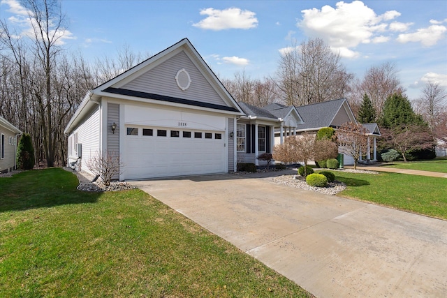 3818 Hillsdale Dr, Auburn Hills, MI 48326 - ranch-style house with a garage, concrete driveway, and a front yard