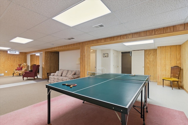 3818 Hillsdale Dr, Auburn Hills, MI 48326 - playroom with wooden walls, a drop ceiling, and carpet