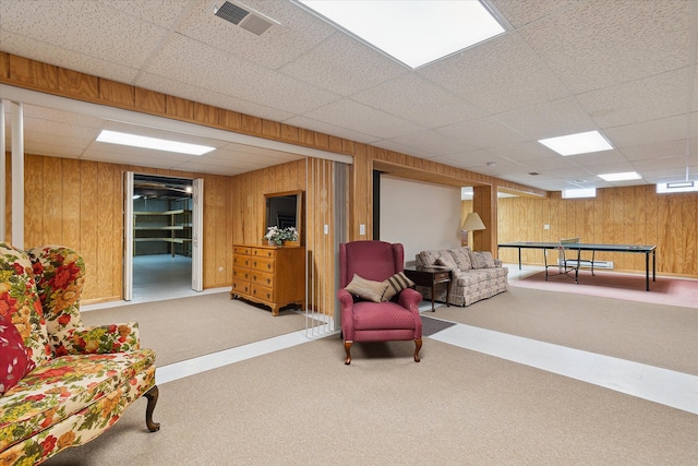 3818 Hillsdale Dr, Auburn Hills, MI 48326 - sitting room with a drop ceiling, carpet, and wood walls