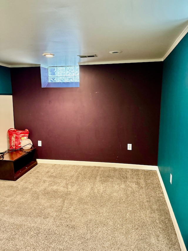 11427 Mercedes, Redford, MI 48239 - below grade area featuring carpet floors, baseboards, and ornamental molding