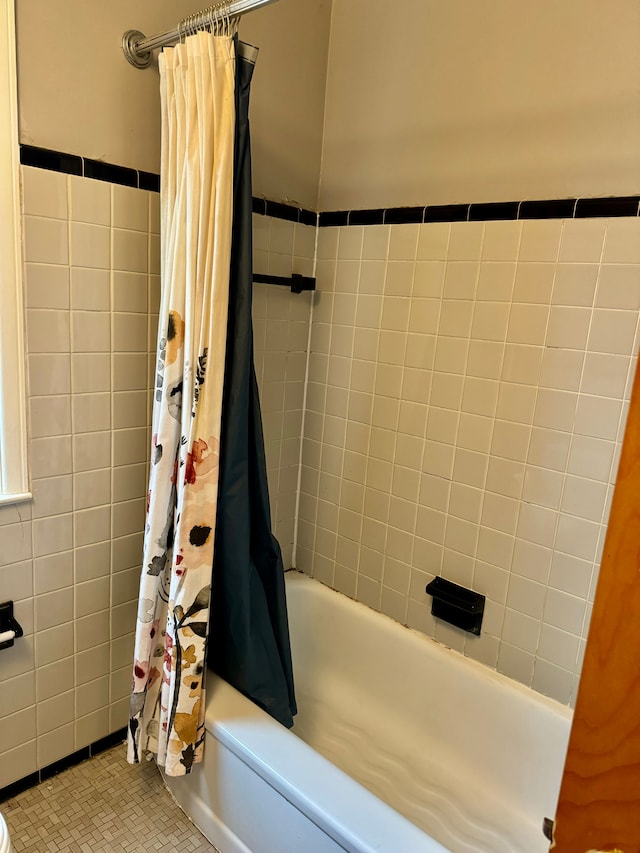 11427 Mercedes, Redford, MI 48239 - bathroom featuring shower / bath combo with shower curtain and tile patterned floors