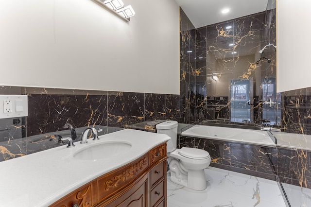 31460 James St, Garden City, MI 48135 - bathroom featuring marble tiled floors, toilet, and vanity