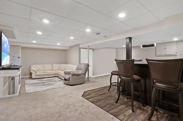 1699 Brentwood Dr, Wixom, MI 48393 - living room with carpet, a bar, baseboards, and recessed lighting