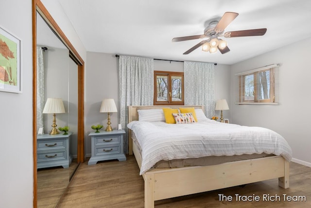 7964 W Royal Rd, Stanwood, MI 49346 - bedroom with a closet, wood finished floors, ceiling fan, and baseboards