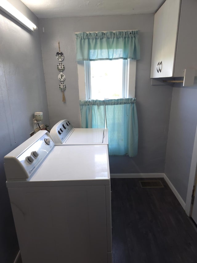 120 S Mackinaw St, Waldron, MI 49288 - laundry area featuring washing machine and dryer, baseboards, wood finished floors, and cabinet space