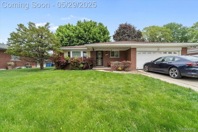 11233 Capri Dr, Warren, MI 48093 - view of front of house featuring an attached garage, a front lawn, and brick siding
