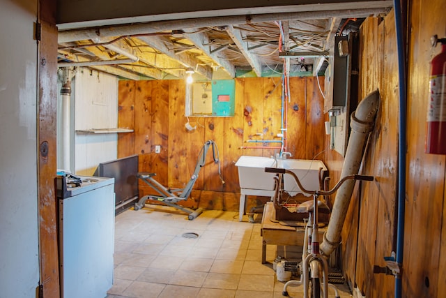 unfinished below grade area with wood walls