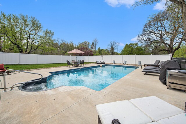 view of swimming pool featuring a patio area and a fenced backyard