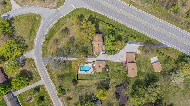 aerial view of a pool area