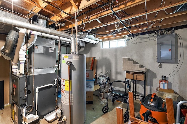 25455 Buckminster Dr, Novi, MI 48375 - below grade area featuring gas water heater, electric panel, and heating unit