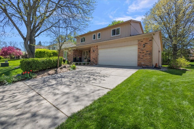 25455 Buckminster Dr, Novi, MI 48375 - traditional-style house featuring brick siding, concrete driveway, a front lawn, and a garage