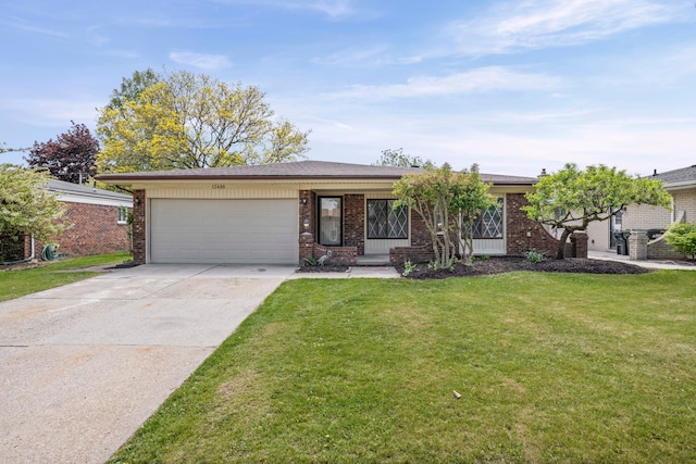 13488 Kingsville Dr, Sterling Heights, MI 48312 - view of front of home featuring a garage, brick siding, a front lawn, and concrete driveway