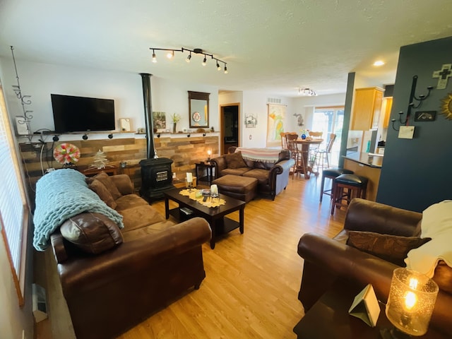 9612 Clubhouse Dr W, Canadian Lakes, MI 49346 - living area with light wood-type flooring and a wood stove