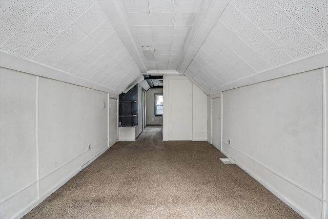 additional living space with vaulted ceiling and carpet flooring