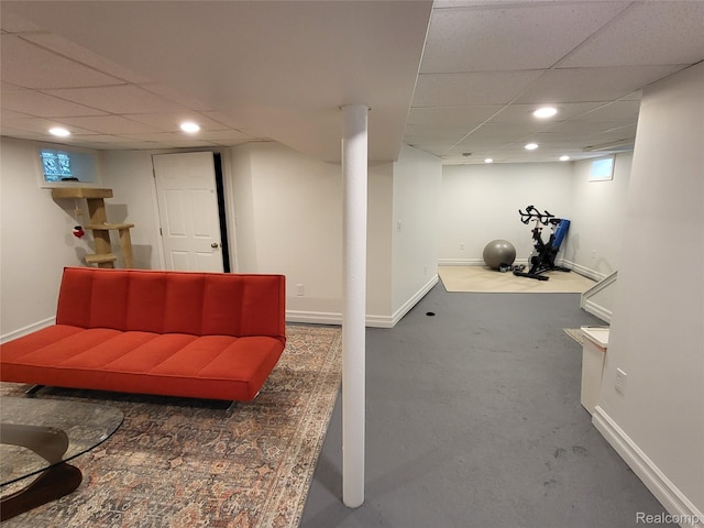 2414 Yale Ave, Royal Oak, MI 48067 - carpeted living room featuring a paneled ceiling and recessed lighting