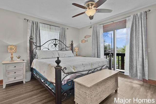 bedroom with wood finished floors and ceiling fan