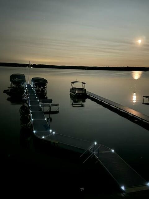 water view featuring a dock