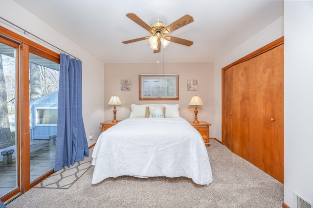 10401 N Chippewa Dr, Evart, MI 49631 - bedroom featuring access to exterior, multiple windows, carpet flooring, and a closet