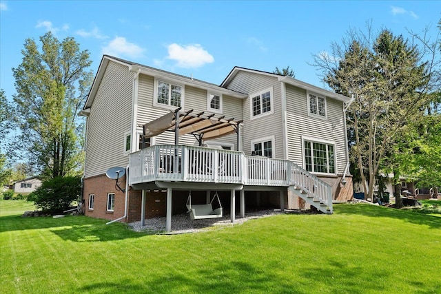 3645 Sandbar Dr, Commerce Twp, MI 48382 - rear view of house with a pergola, a deck, a yard, and stairway