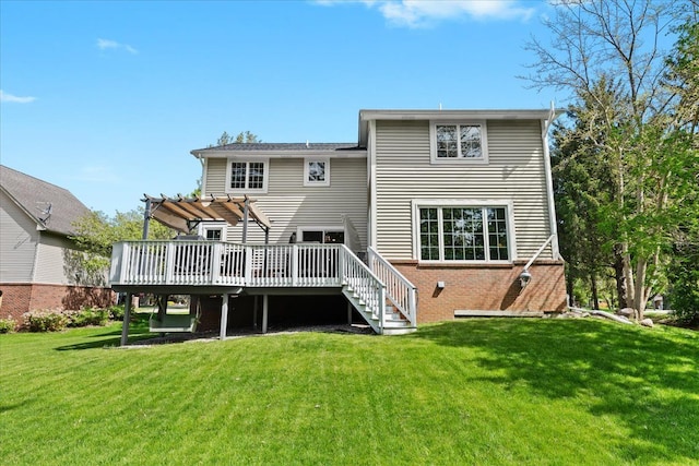 3645 Sandbar Dr, Commerce Twp, MI 48382 - back of house featuring a pergola, a deck, a yard, stairs, and brick siding