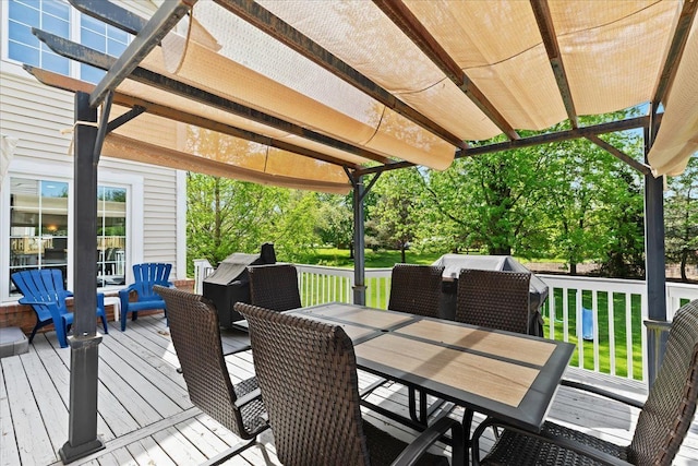 3645 Sandbar Dr, Commerce Twp, MI 48382 - wooden deck featuring outdoor dining space and a lawn
