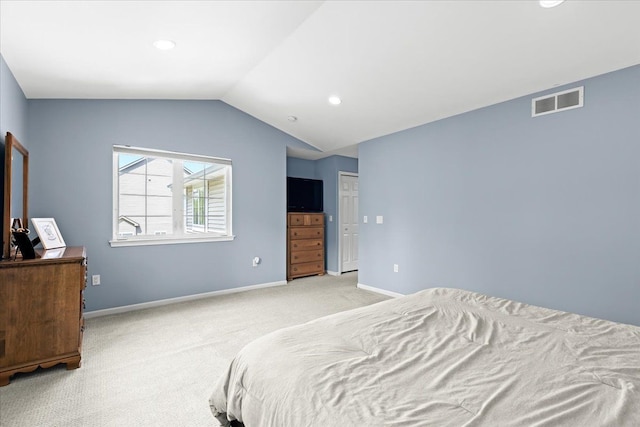 3645 Sandbar Dr, Commerce Twp, MI 48382 - bedroom with lofted ceiling, light carpet, baseboards, and recessed lighting