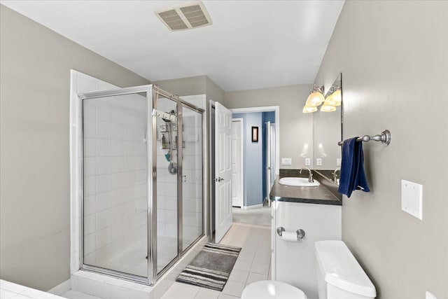 3645 Sandbar Dr, Commerce Twp, MI 48382 - full bath with a shower stall, tile patterned floors, toilet, vanity, and baseboards