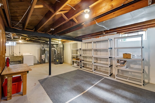 9917 Middlebelt Rd, Livonia, MI 48150 - basement featuring washer / dryer, water heater, and heating unit