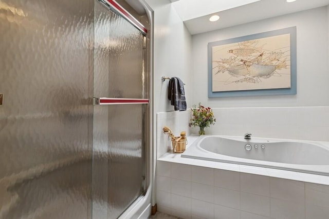 10059 Weko Dr, Bridgman, MI 49106 - full bath featuring a garden tub, a shower stall, and recessed lighting