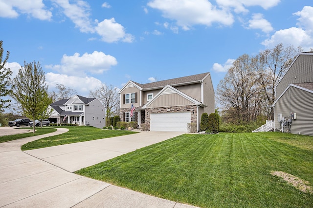 754 Autumn Valley Dr, Ortonville, MI 48462 - view of front of house featuring stone siding, a front lawn, and driveway