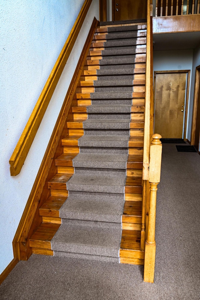 45762 Prairiegrass Ct Unit 7, Michigan, MI 48111 - stairs with carpet flooring, a textured wall, and baseboards