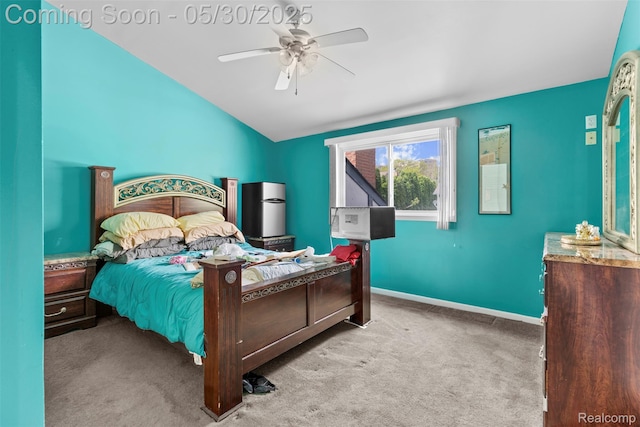 441 Parkview Dr, Detroit, MI 48214 - bedroom with carpet flooring, lofted ceiling, baseboards, and ceiling fan